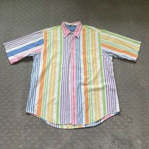 Nautica Men’s Half Sleeve Button Down Rainbow Stripe Vintage 90’s